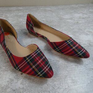 Isaac Mizahri 9.5 Red Tartan Plaid  Slip On Ballerina Flats